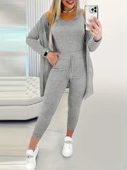 Plus Size Womens Loungewear Set Solid Color Long Sleeve Suspender Autumn Winter