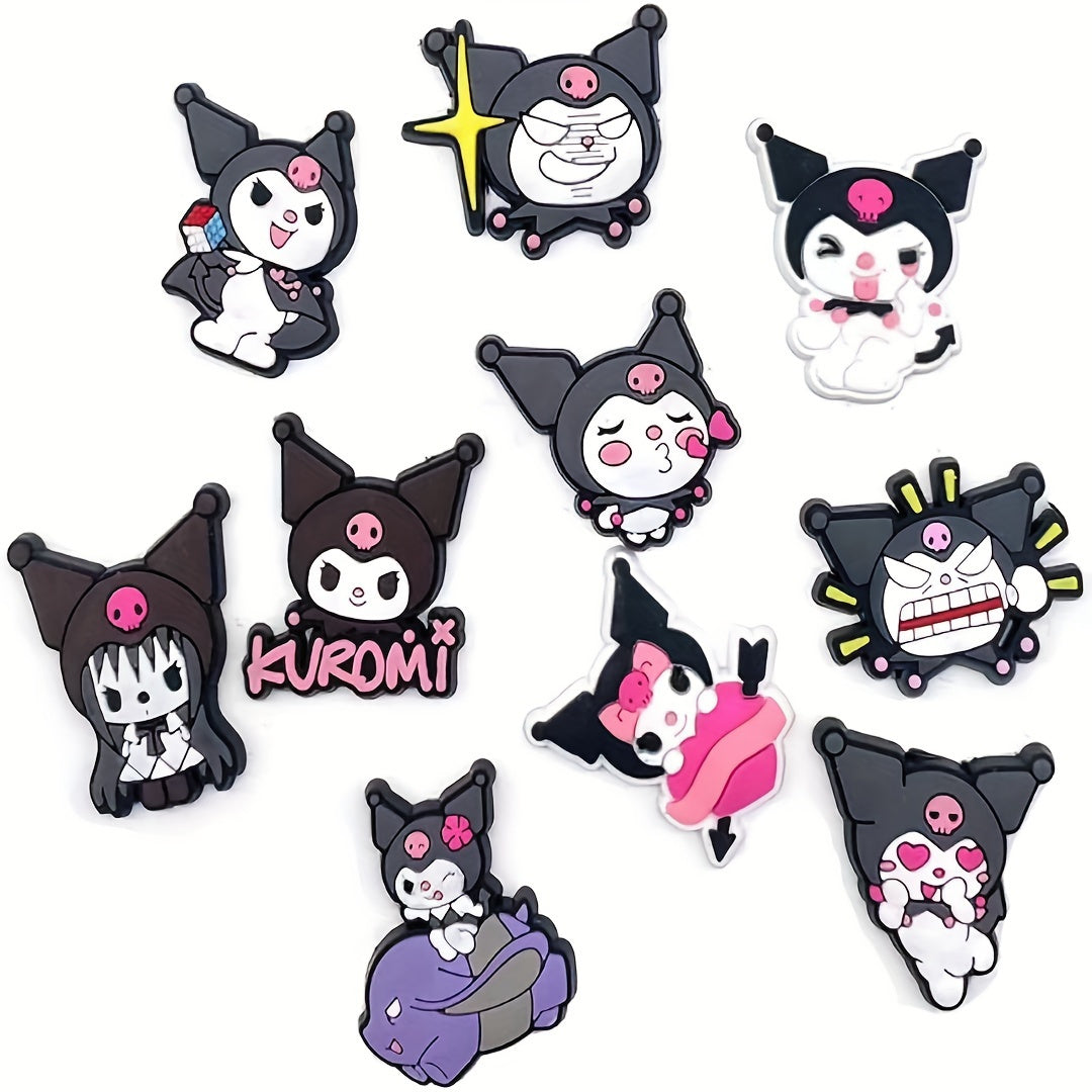 10 Pcs PVC Shoe Charms Set for Kids Black & White Cat Design with Bows