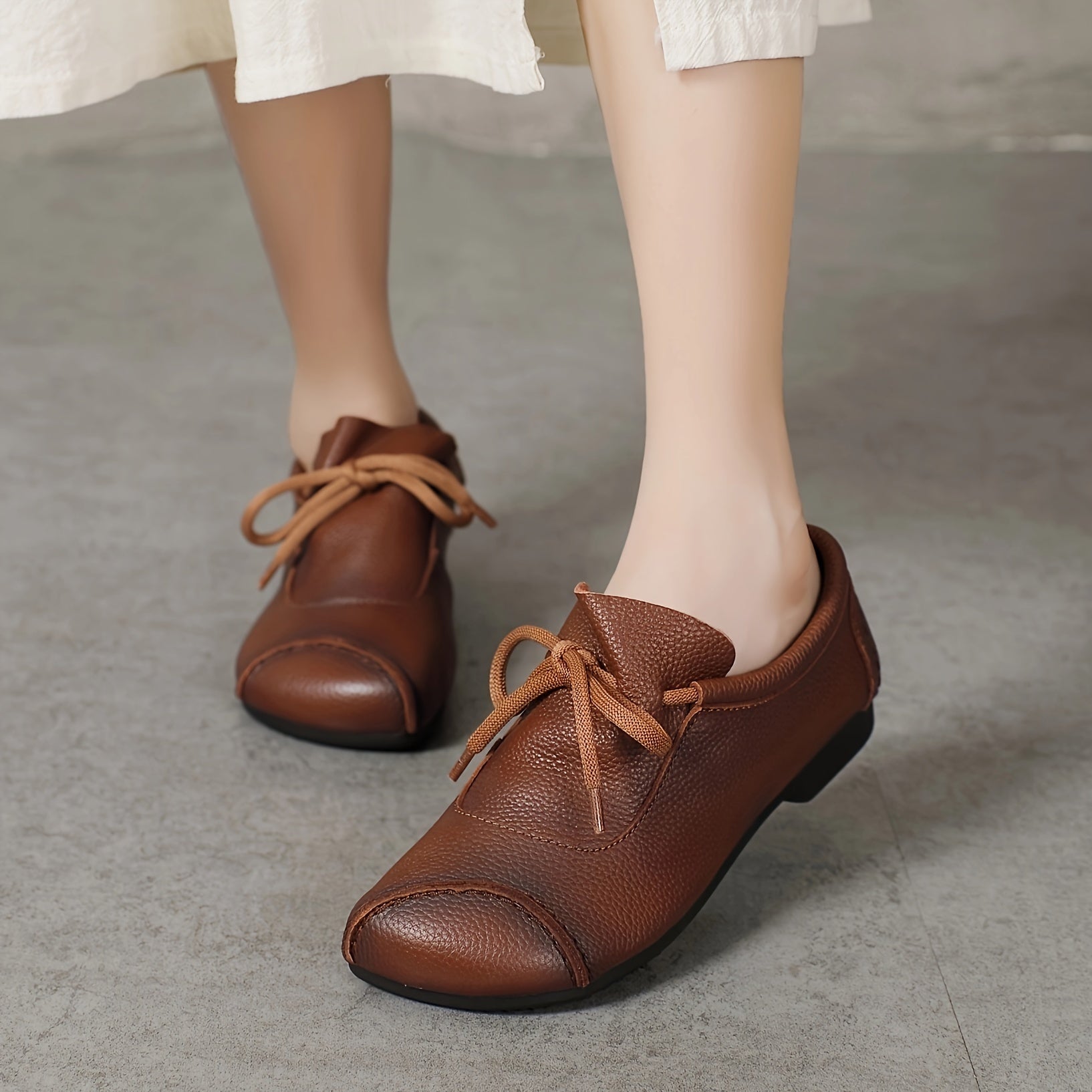 Women's Leather Slip-On Loafers Casual All-Season with Rubber Sole