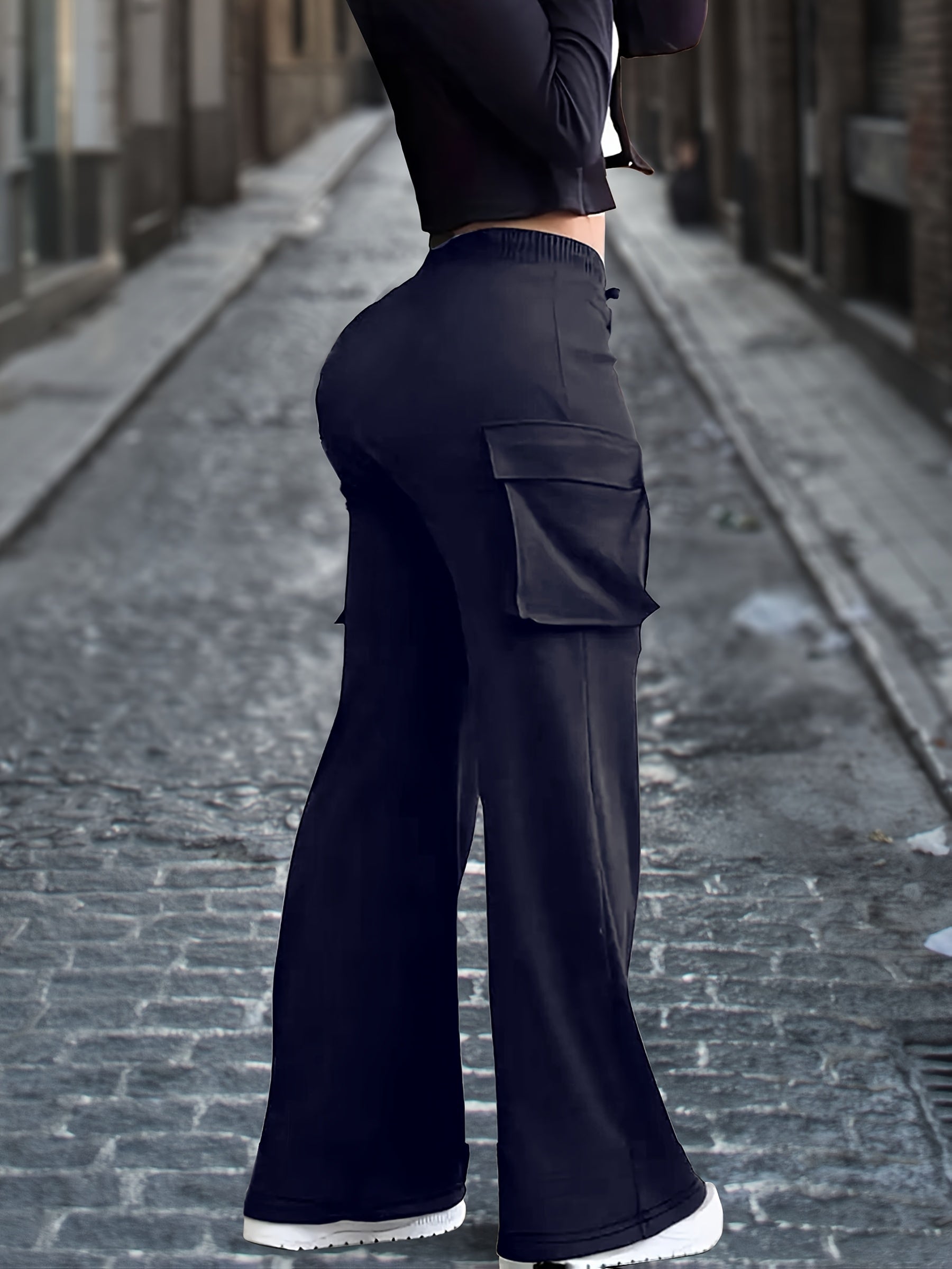 Women's Plus Size Straight Leg Pants Soft Stretch Black High Waist Casual Formal