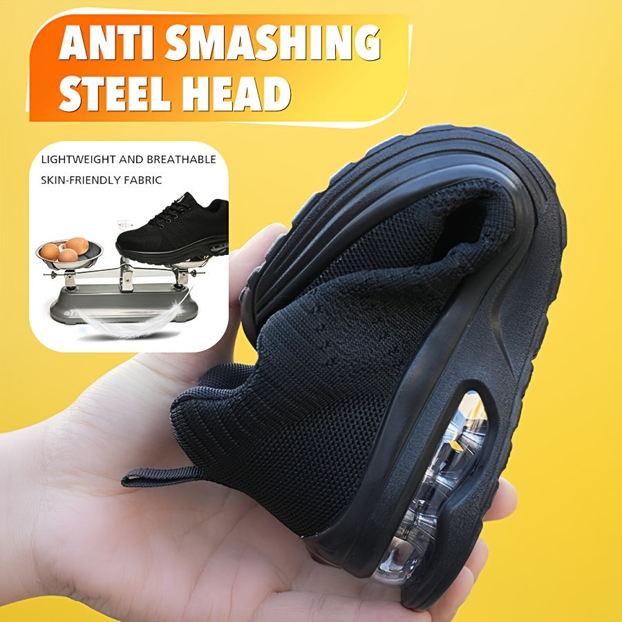 Women's Knitted Breathable Lightweight Steel Toe Work Shoes Anti-Slap Anti-Stab