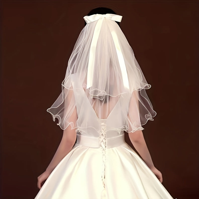 Yig'ilgan qatlamli to'y vo'rolari va tugma bezakli to'y soch aksessuari uchun qiz uchun