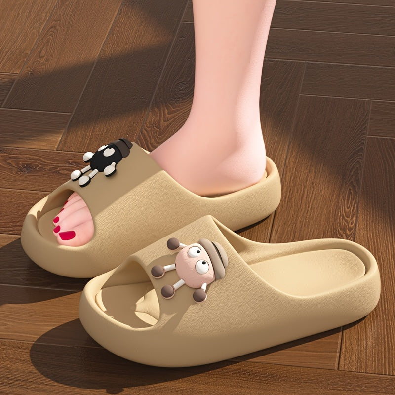 Women's Cartoon Bear Slip-On Slippers with Cushioned EVA Sole Black Red