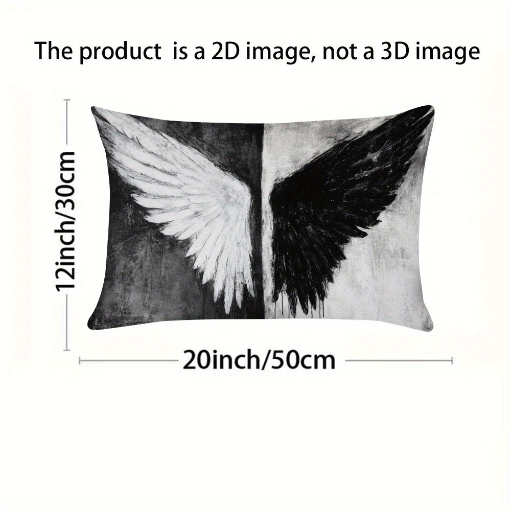 Set of Two Black and White Angel Wings Pillow Covers Polyester Square Cushion Cases Zipper Closure for Sofa Bed Outdoor