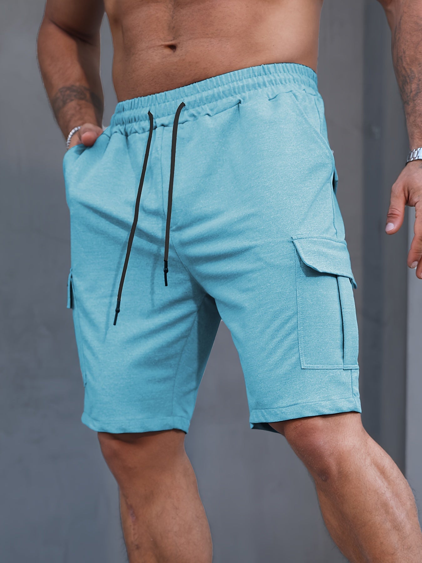 Мужские шорты карго большого размера, лето, свободный крой, полиэстер, однотонные, повседневные