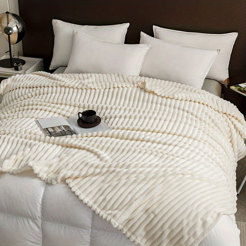 Manta de felpa con rayas Wave Stripe blanca para todas las estaciones, suave y acogedora