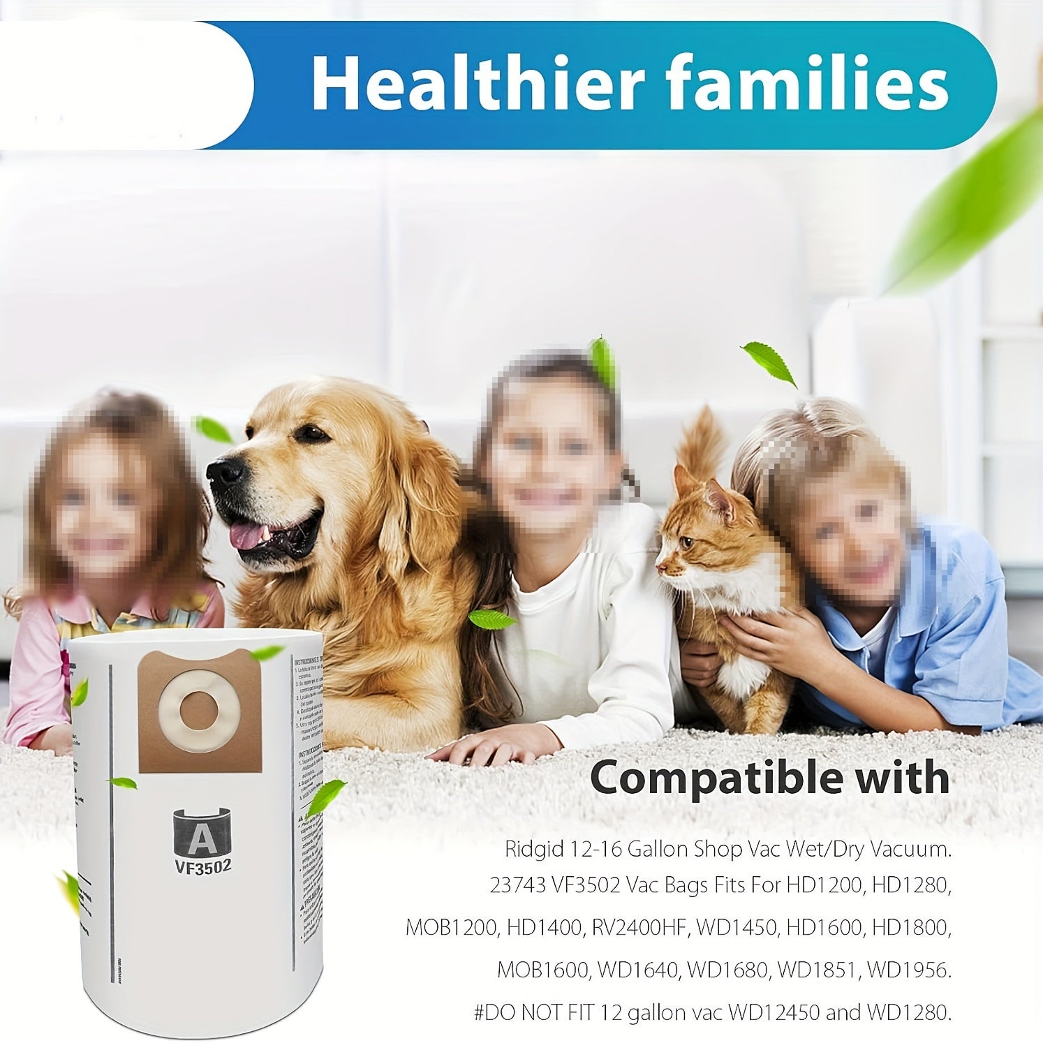 12 Replacement Vacuum Dust Bags for Shop Vac 45-60L, High Efficiency