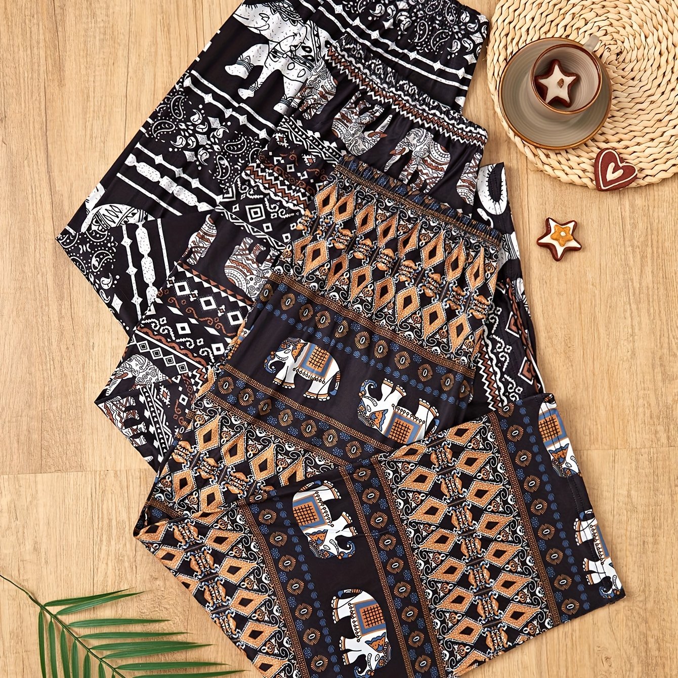 Women’s Boho Lounge Pants Plus Size Elephant and Argyle Print Sleepwear