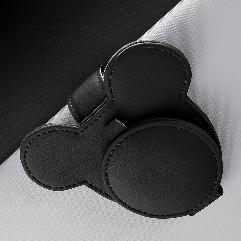 Car Sun Visor Card Holder Leather Clips Red Mouse Design Compact Organizer