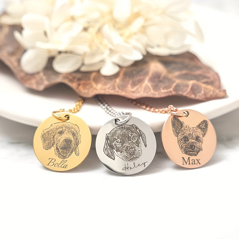 Personalized Stainless Steel Pet Jewelry Dog Cat Portrait Necklace