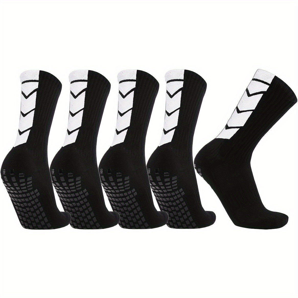 10 Pairs Unisex Athletic Sports Socks with Geometric Pattern Non-Slip Grip Knit Polyester for Soccer Basketball Skateboarding Rugby