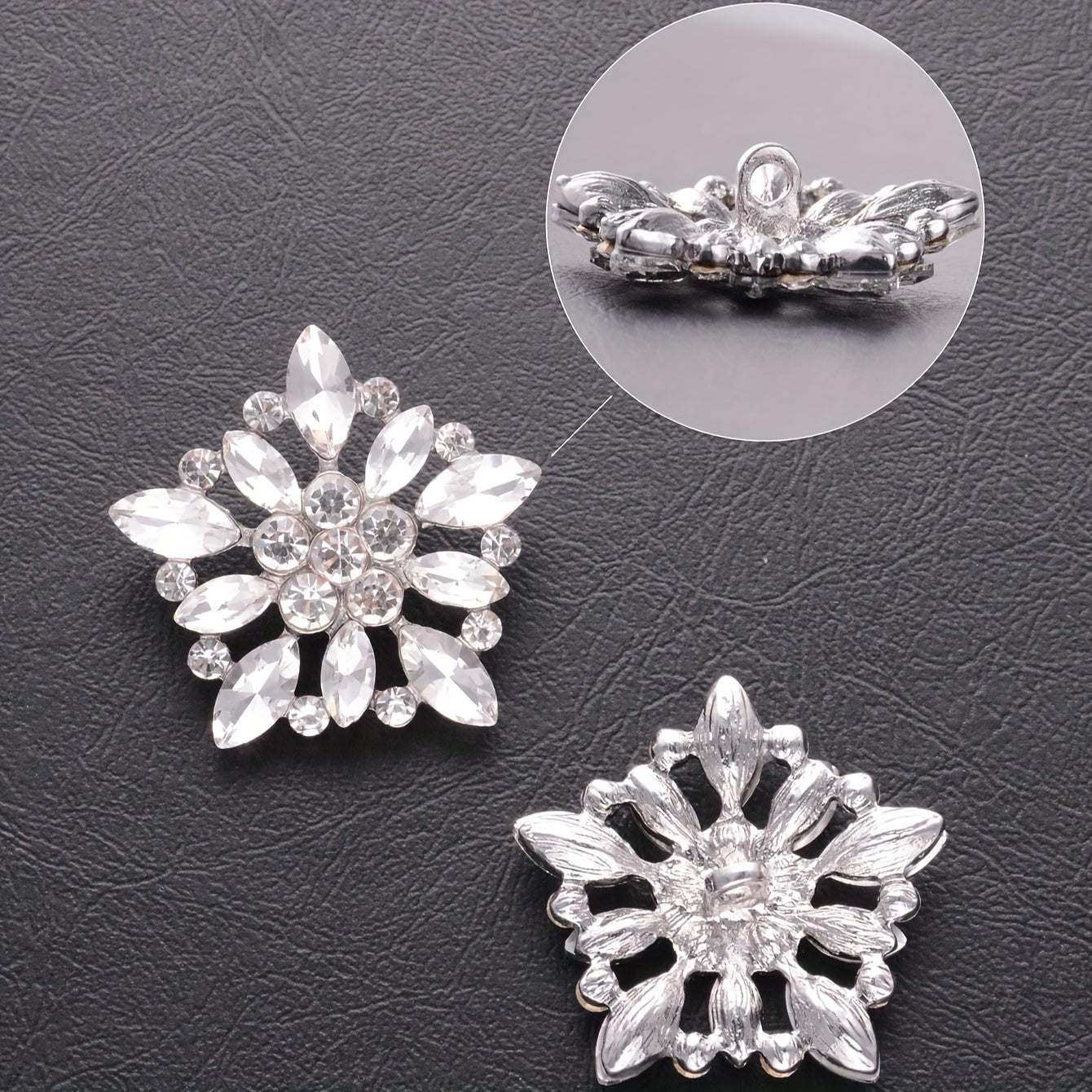 Crystal-Encrusted Metal Buttons Set of 3 or 5 for Clothing, Crafts, Gift Wrapping