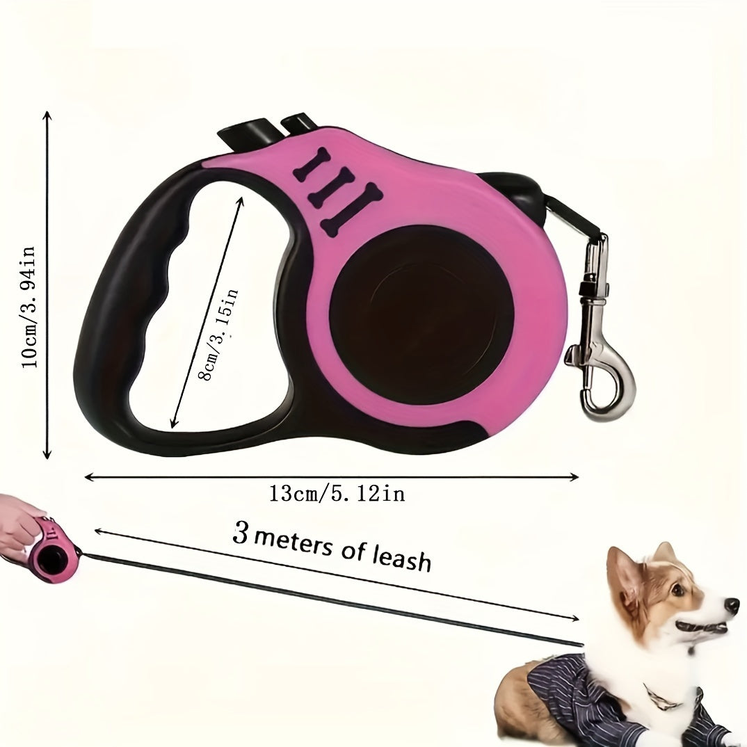 10-Foot Retractable Dog Leash Polyamide with Dual-Button Brake Lock and Comfort Grip