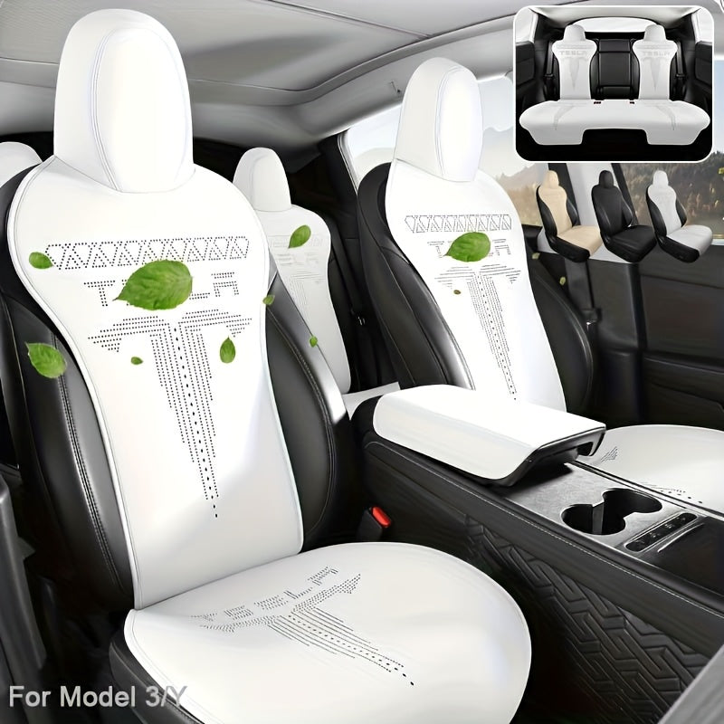 5 Seats Nappa Leather Car Seat Cover for Tesla Model Y/3 Breathable Front Rear Cushions
