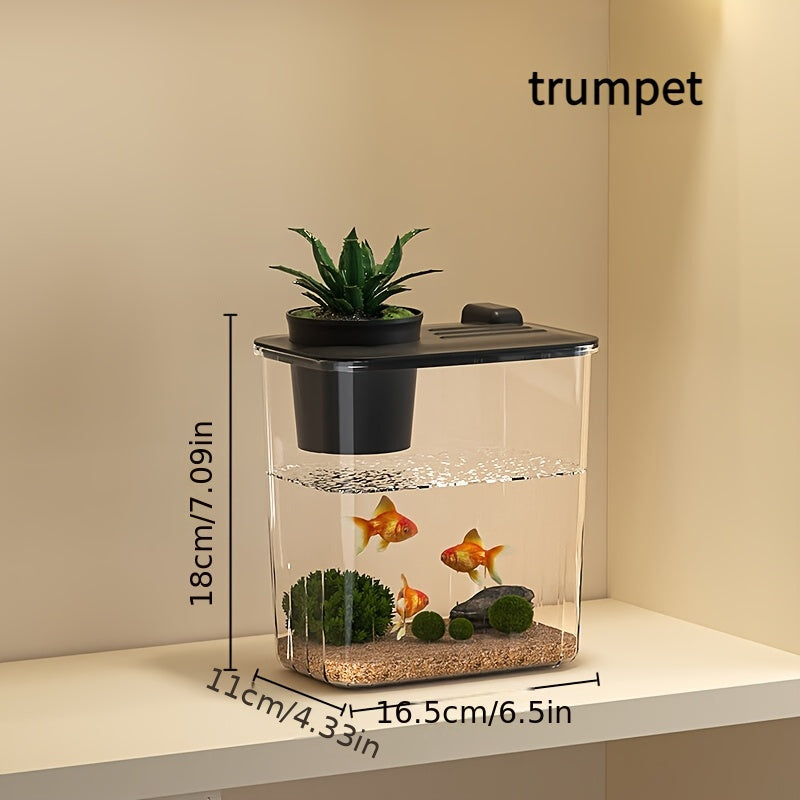 Square Acrylic Fish Bowl with Plant Holder for Desktop Aquascaping and Pet Fish Keeping