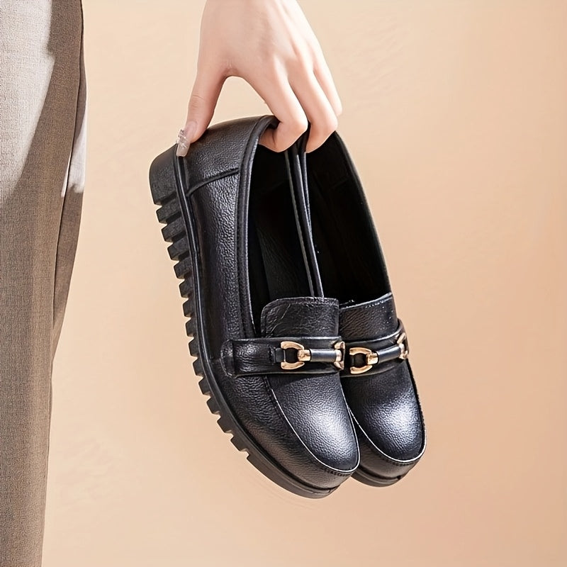 Women's Casual Flat Shoes Slip-On Loafers Breathable Cow Leather All-Season