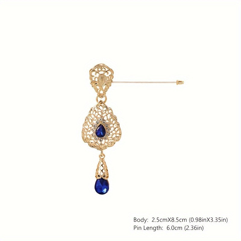 Zarif fransuz uslubidagi bo'sh qotishma hijob pin, porloq rhinestone'lar bilan bezatilgan - Vintage jozibasi, o'ziga xos notekis dizayn