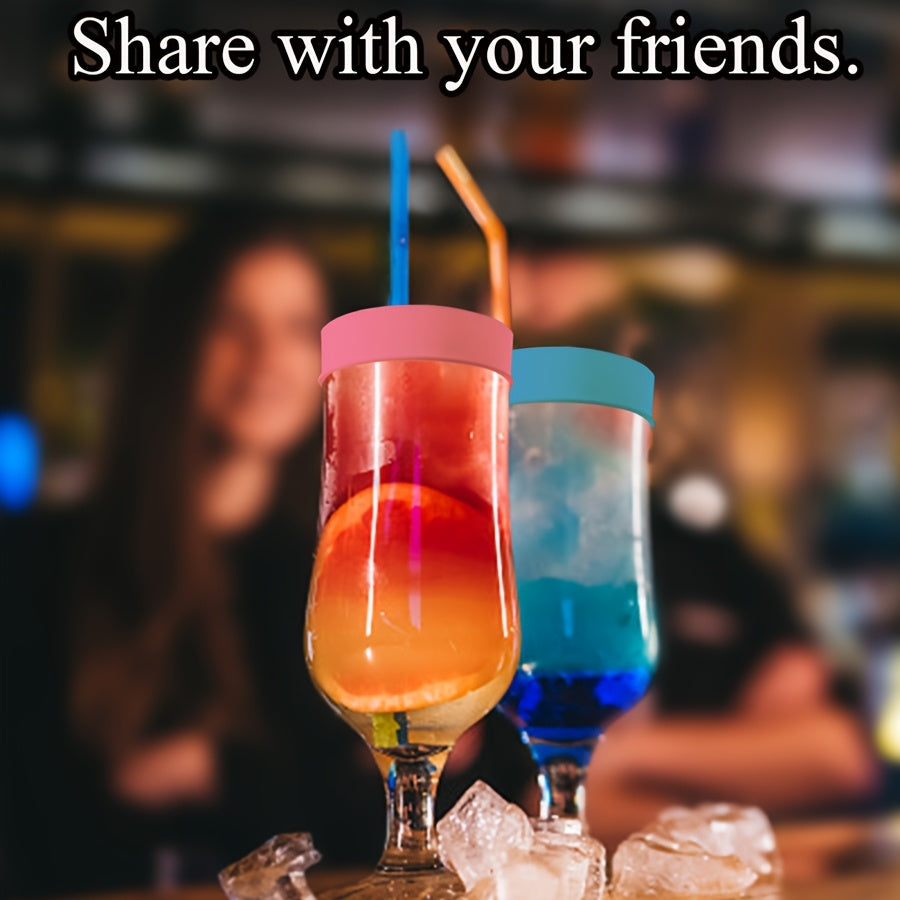 Set of 6 Silicone Drink Covers for Couples Reusable Straw Toppers Spill-Free Keeps Drinks Fresh Holiday Gift