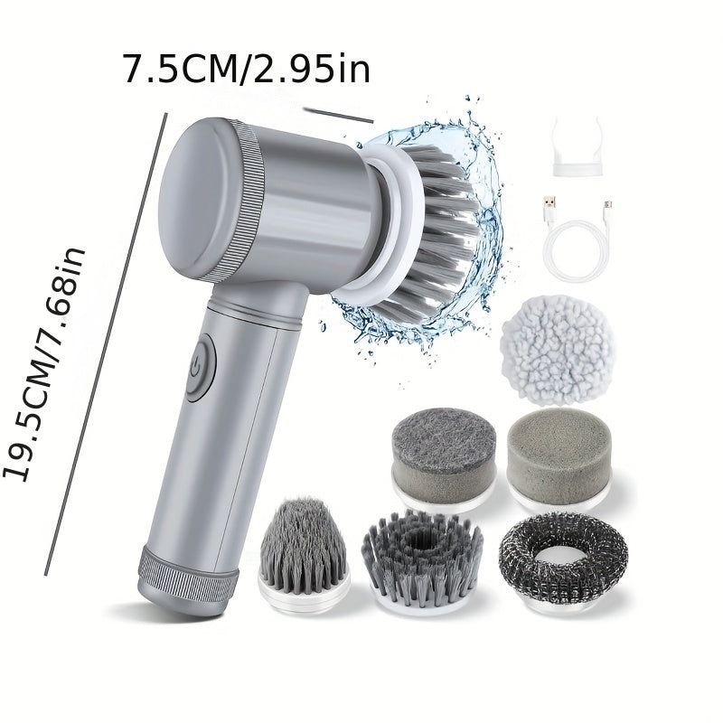 Portativ elektr aylanuvchi pol yuvish mashinasi, oshxona va hammomda yuqori tezlikda tozalash uchun mo'ljallangan qayta zaryadlanadigan ko'p maqsadli cho'tka bilan. Unda 7 ta almashtiriladigan cho'tka boshlari, ABS plastik tutqichi mavjud.