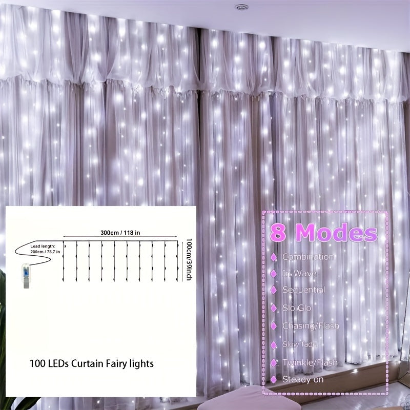 Fairy Lights Curtain USB Powered with 8 Modes Timer Remote Indoor Wedding Party Backdrop
