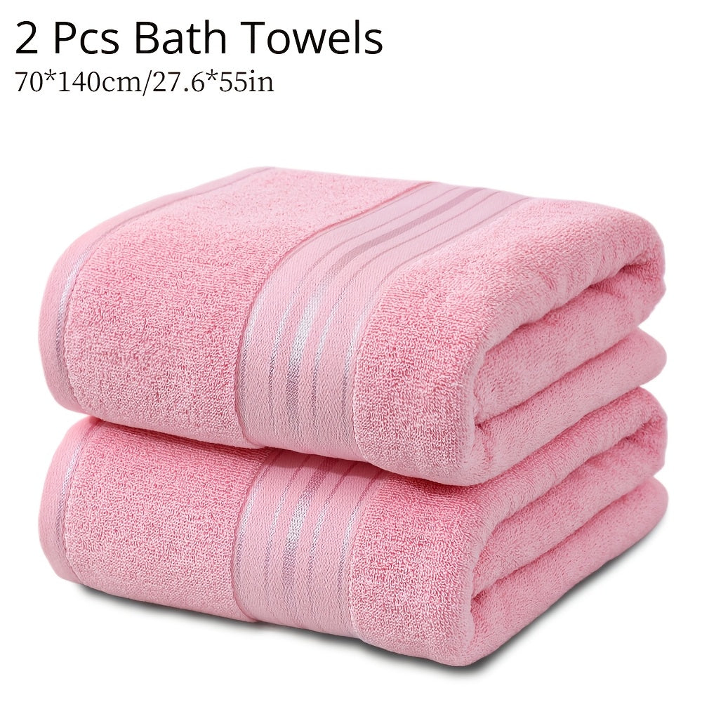 Juego de 2 toallas de baño de algodón 70x140cm de secado rápido y absorbentes con rayas para hogar, hotel, spa