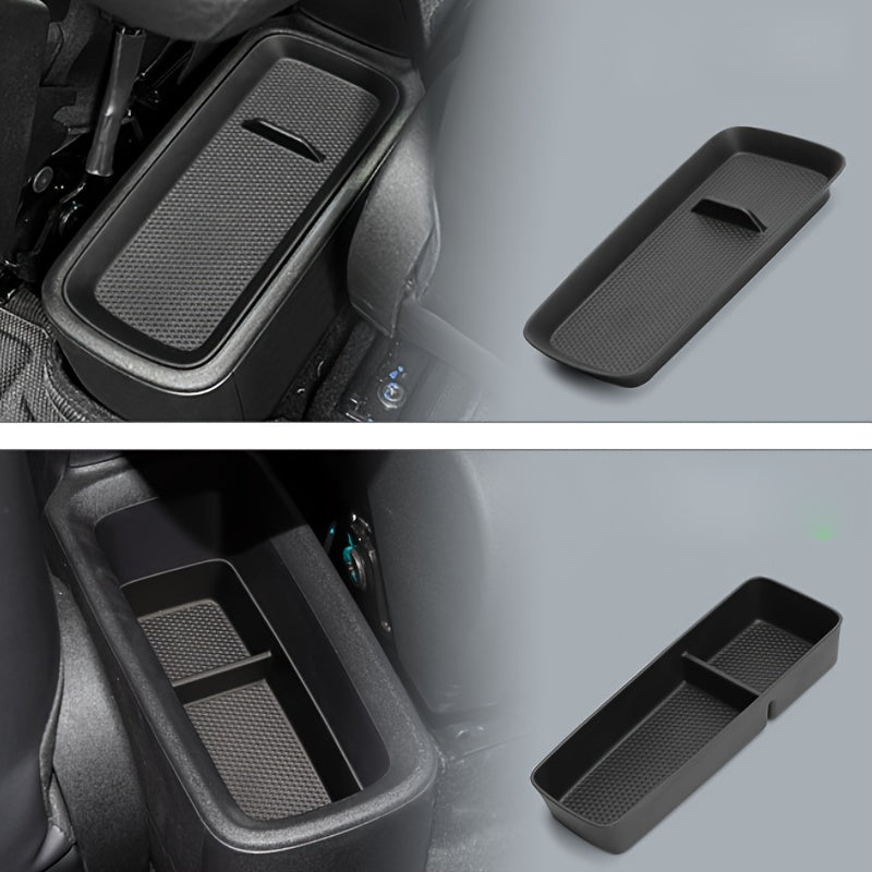 Car Interior Carbon Fiber Texture 2-in-1 Center Console Armrest Storage Box Black