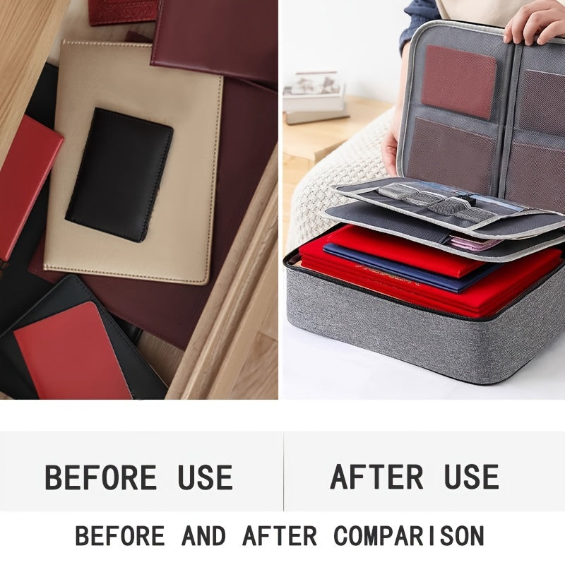 Qog'ozlar, sertifikatlar va boshqa narsalar uchun qulflangan xavfsiz hujjat sumkasi. Kulrang mustahkam Oksford mato. Sayohat yoki uy ofisi uchun qulay.