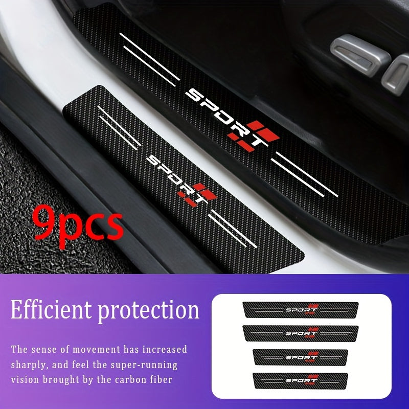 Car Door Sill Protectors Carbon Fiber Self-Adhesive 9 Pieces for All Vehicles