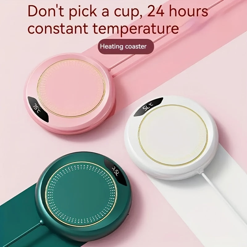 Posavasos con calefacción USB para café y leche blanco con borde dorado, temperatura ajustable