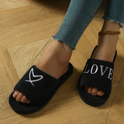 Women's Plush Slippers Soft Warm Indoor House Shoes Black White Heart