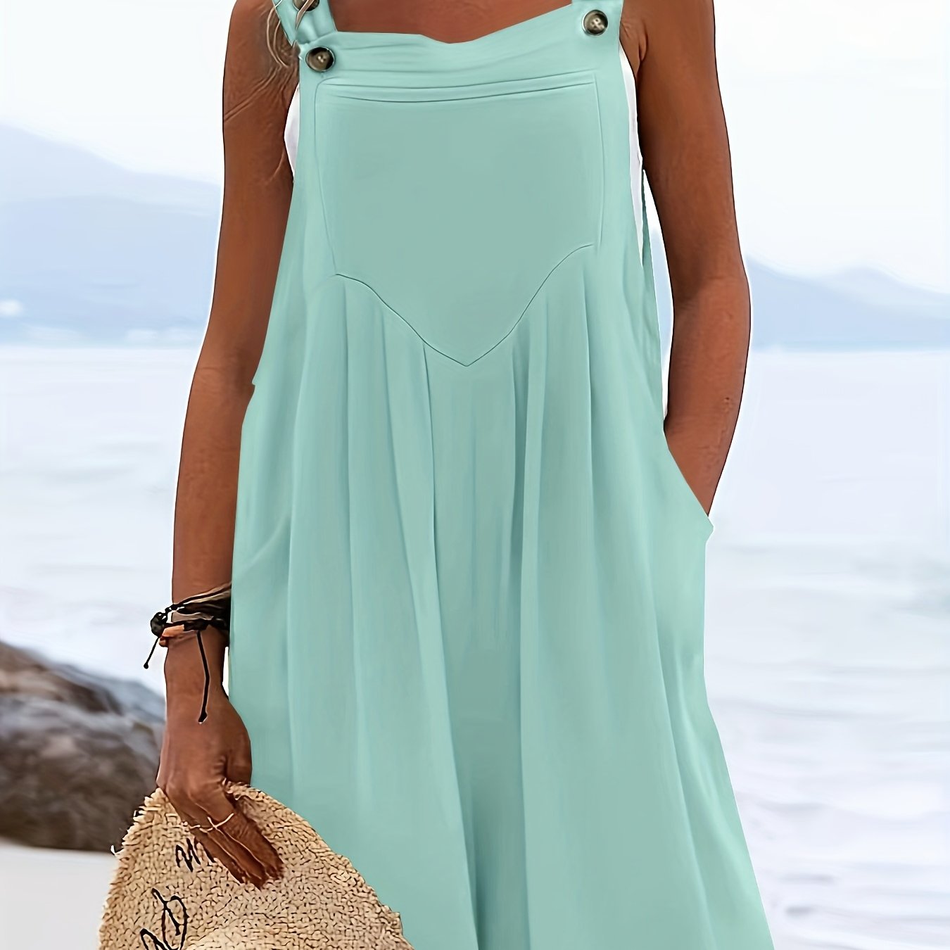 Women's Coral Pink Polyester-Spandex Jumpsuit Beach Cover-Up Lightweight Casual/Formal