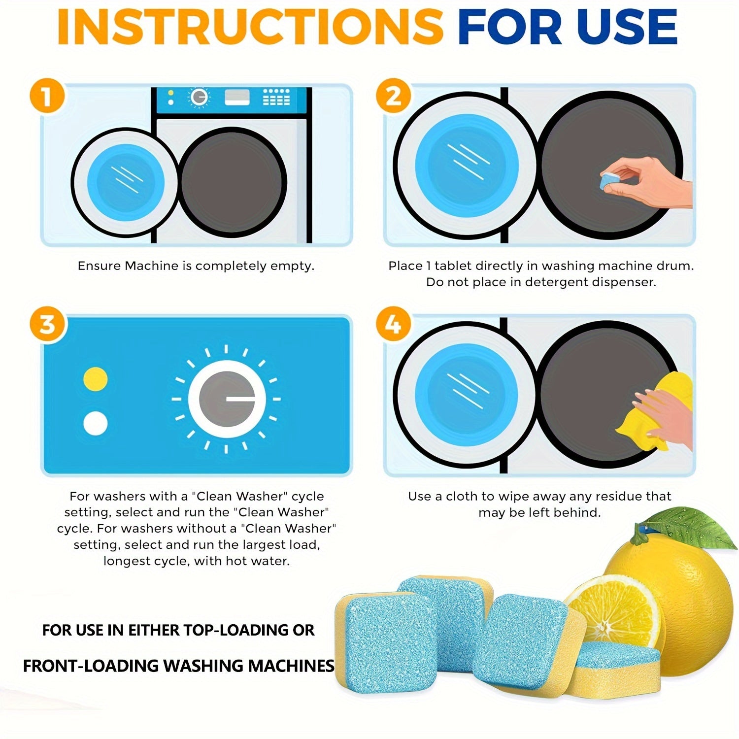 Washing Machine Cleaner Tablets Pack of 4/16/24 Deep Descaler and Deodorizer