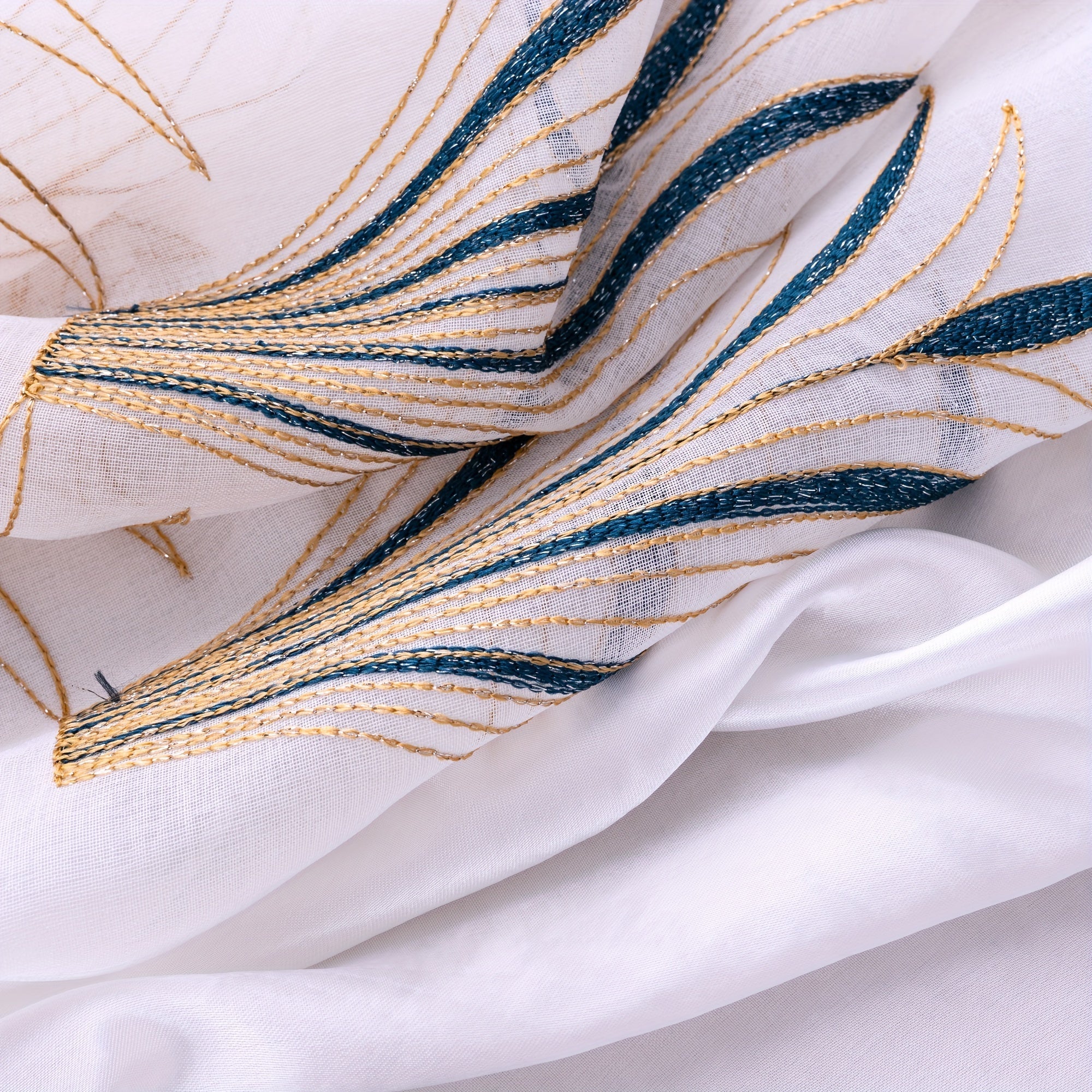 Embroidered Double Layer Curtain 132x213 cm for Living Room Bedroom