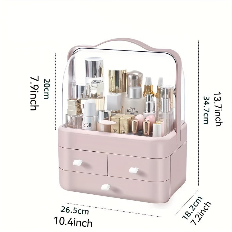 Plastic Makeup Organizer with Double Opening and Storage Drawer for Bathroom Countertop