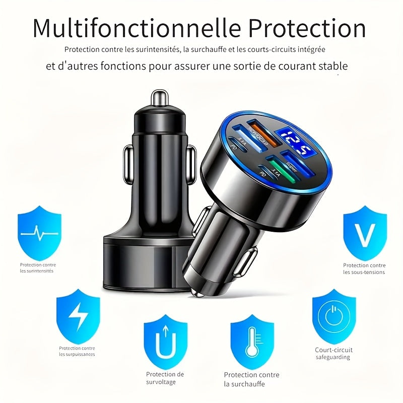 Universal avtomobil zaryadlovchi adapteri raqamli displey va ikki tomonlama USB Type-C bilan