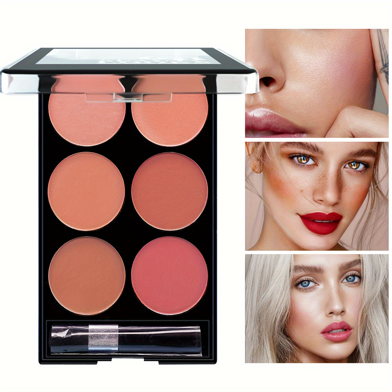 Paleta de rubor de 6 tonos para mujer, a prueba de agua, construible, tonos de piel profunda, acabado natural