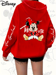 Women's Red Hoodie with Mickey Mouse Print Zip Casual Fall Winter