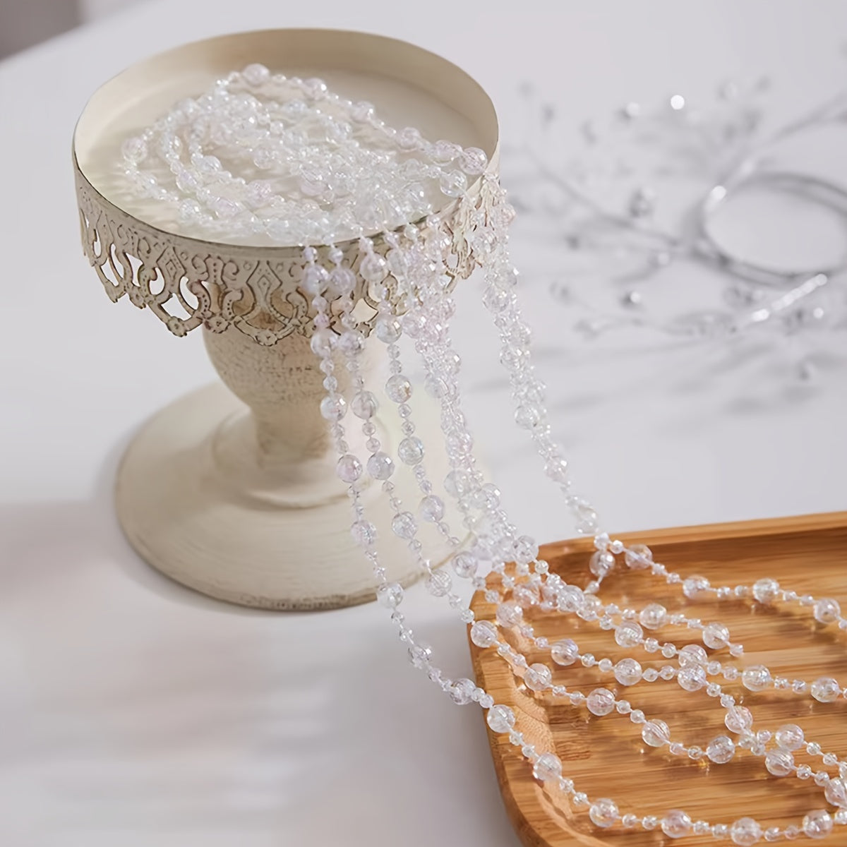 Guirnalda de cuentas de acrílico 3m, cuentas blancas y transparentes, decoración de boda y Navidad, adorno colgante