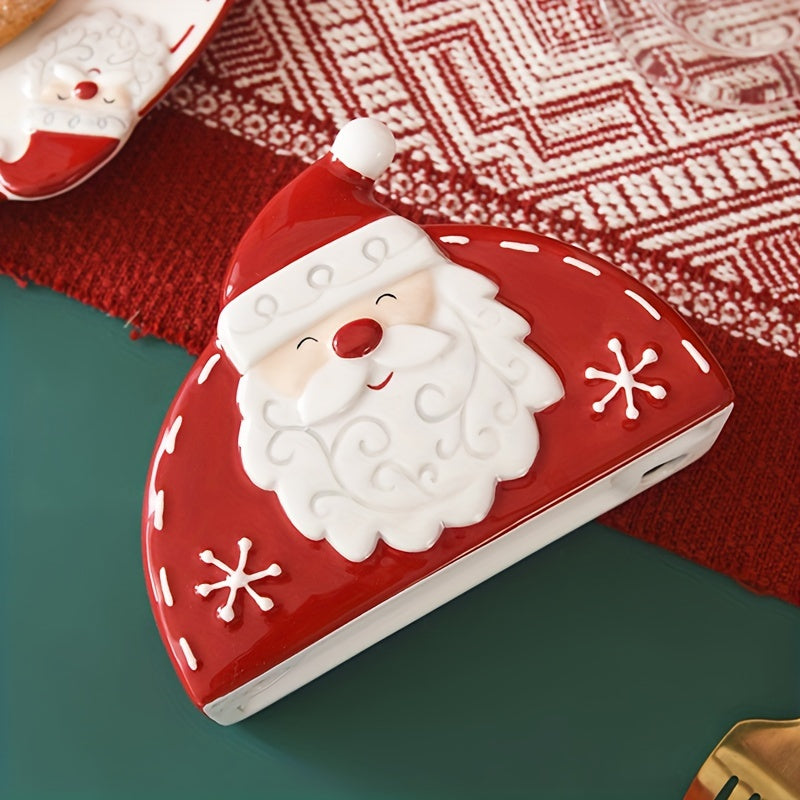 Christmas Santa Ceramic Napkin Holder with Embossed Holiday Design