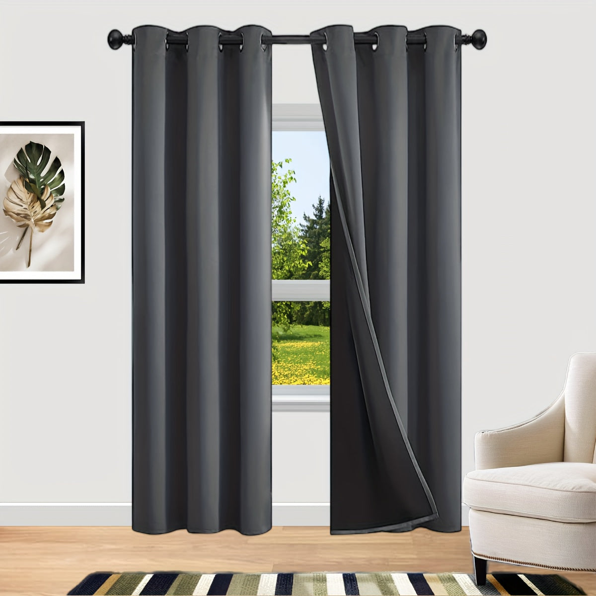 Bedroom Curtains Set with Coated Insulation Blackout Grommet Design 2 Pieces