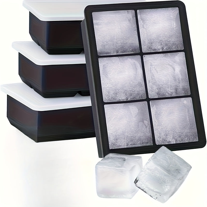 Katta silikon muz kubi shakli, 6 bo'lakli, olib tashlanadigan qopqoq, qayta ishlatiladigan oshxona