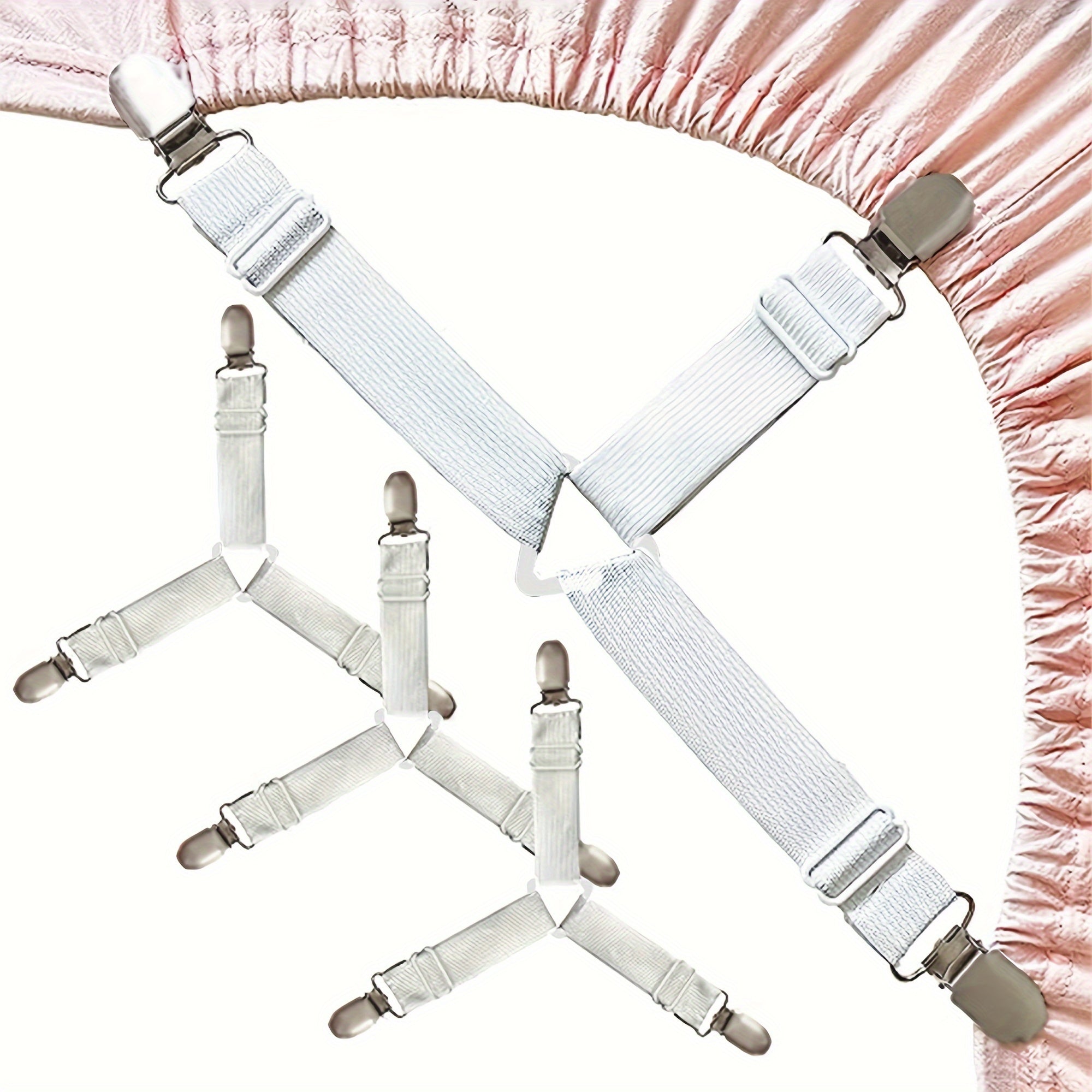 Set of 4 White Adjustable Bed Sheet Fasteners Non-slip Clamps for Sheets Quilts Curtains