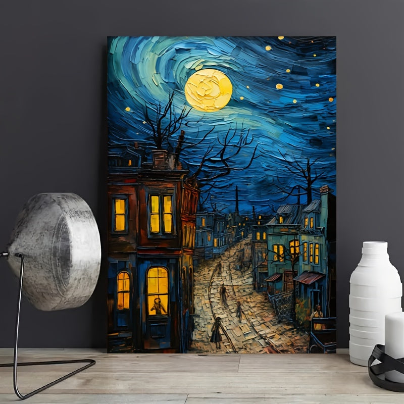 Starry Night Canvas Wall Art Print Oil Painting Reproduction Vertical Portrait Decor