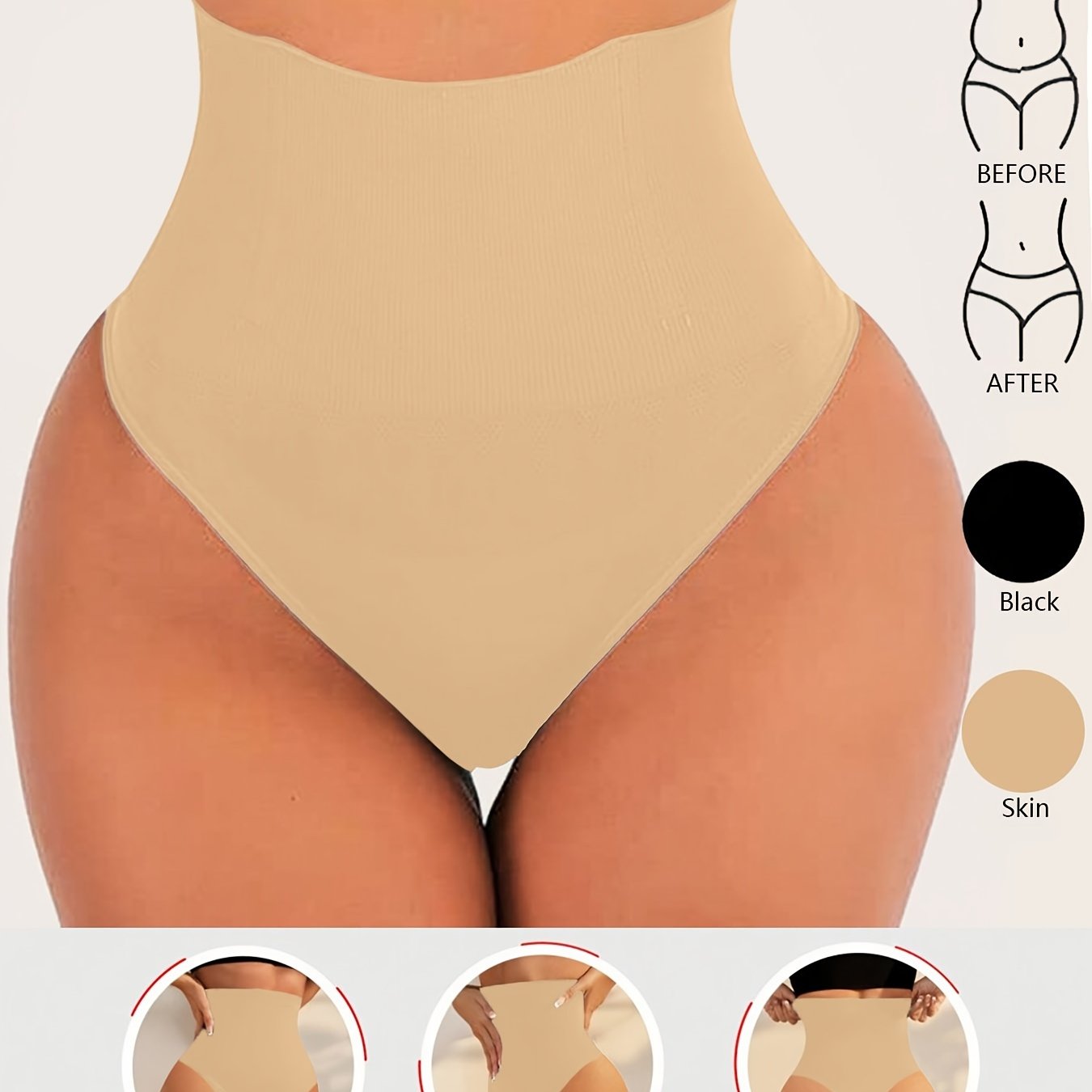 Women’s High-Waist Seamless Shaping Thong Tummy Control Nylon Blend