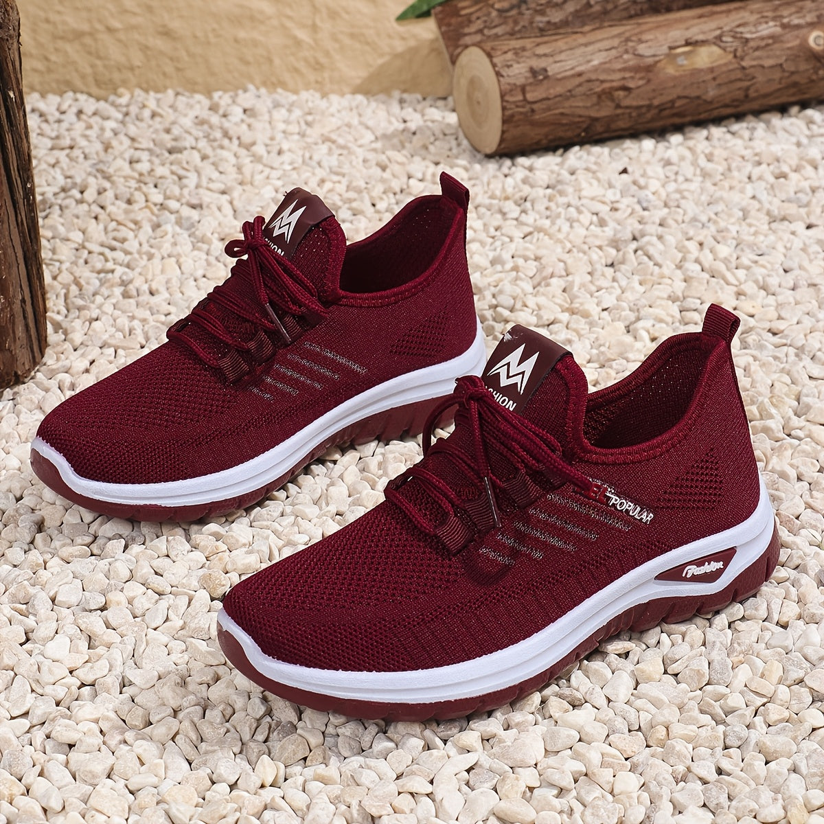 Women's Black Knit Mesh Sneakers with Lace-Up Closure and Dual-Layer Sole