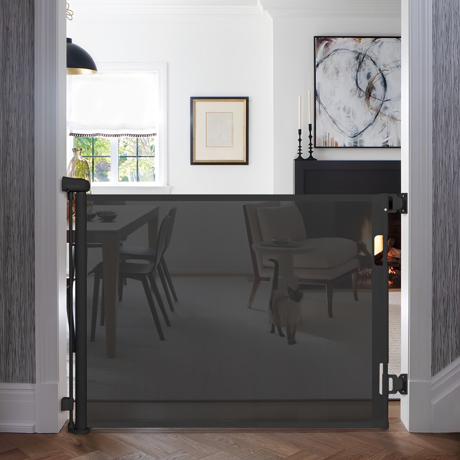 Indoor Mesh Pet Gate for Doorways Stairs Hallways PVC Plastic Safety Barrier