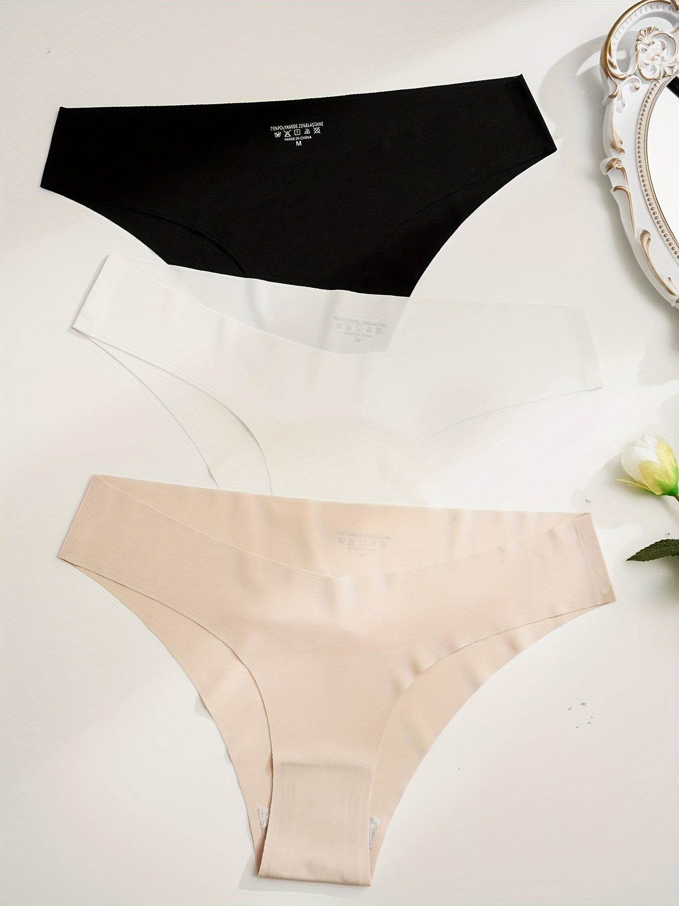 Set of 8 Seamless Bikini Panties for Women Nylon Medium Support Solid Color