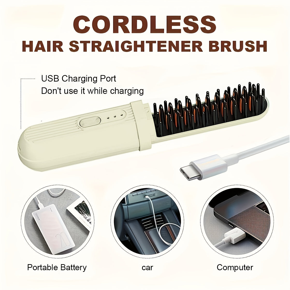 Portable USB Rechargeable Hair Straightener and Curler with Thermal Ion Comb and Anti-Scalding Safety