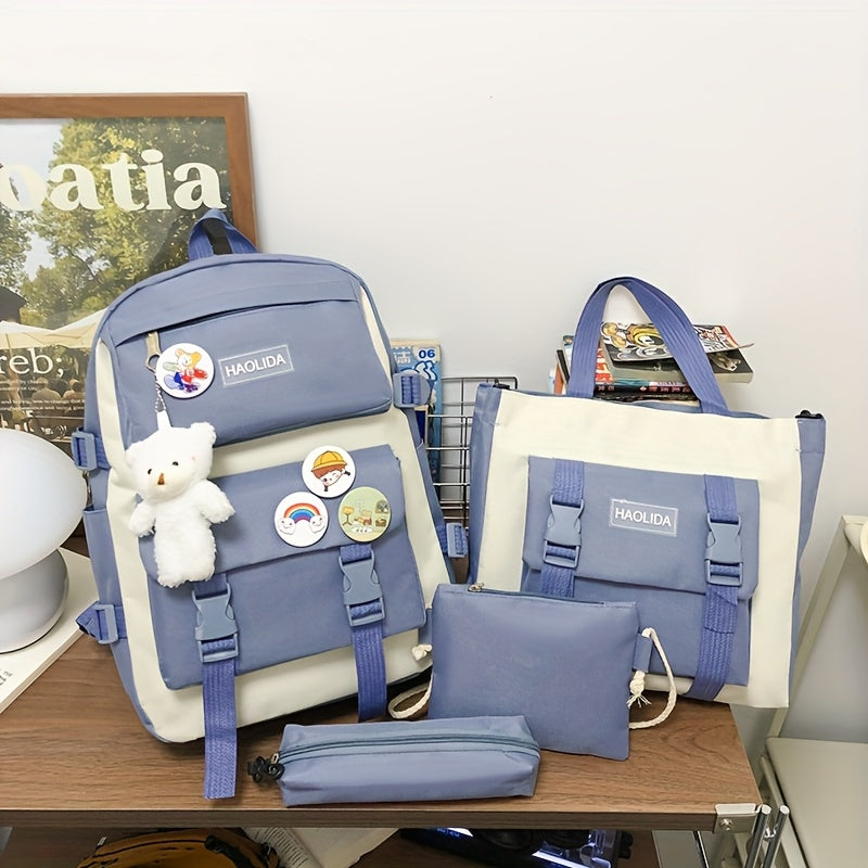 Random 5-Piece Insignia Backpack Set for Students Large Capacity Multifunctional Nylon