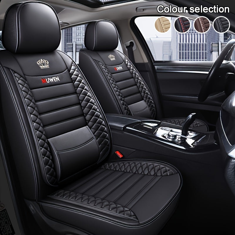 Funda de cojín para asiento de coche de cuero sintético para todas las estaciones con soporte lumbar para asiento delantero